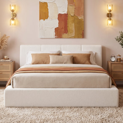 71.7"W Cloud Compressed Upholstered Bed Frame Chenille Queen Platform With Low Profile Grounded Design & Plush Headboard, No Box Spring Required