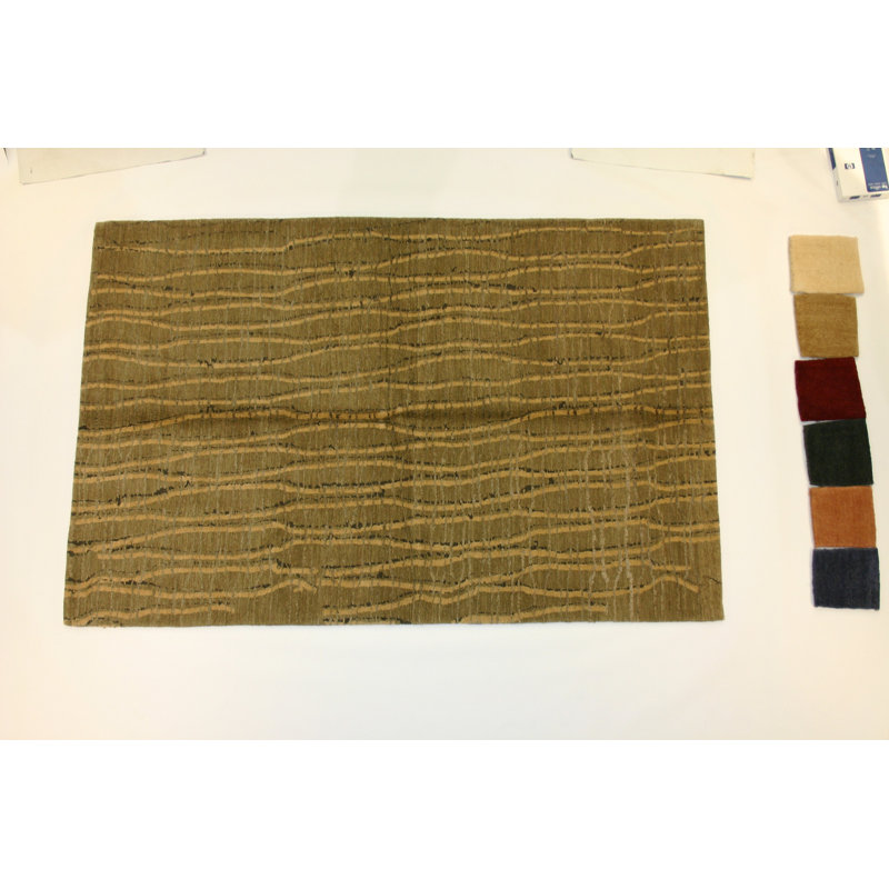 Dragnet Wool Striped Area Rug in Beige/Green, Rectangle 8' x 10'
