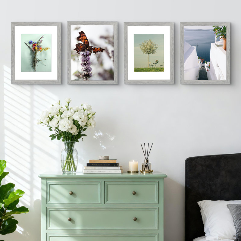 Cadre photo 11 po x 14 po avec passe-partout, paquet de 4, 8" x 10", Gris