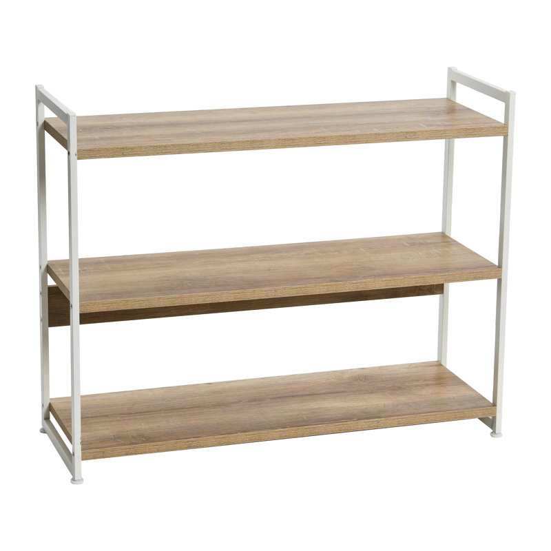Jamestown Wide 3 Shelf Open Storage Bookshelf in Wood Grain and Metal Frame Coastal Oak Rustic Wood and, Coastal Oak