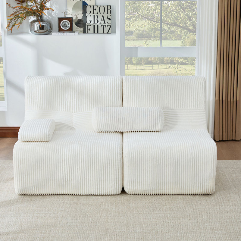 Canapé modulaire moderne 63,7 po, Beige Corduroy, Beige