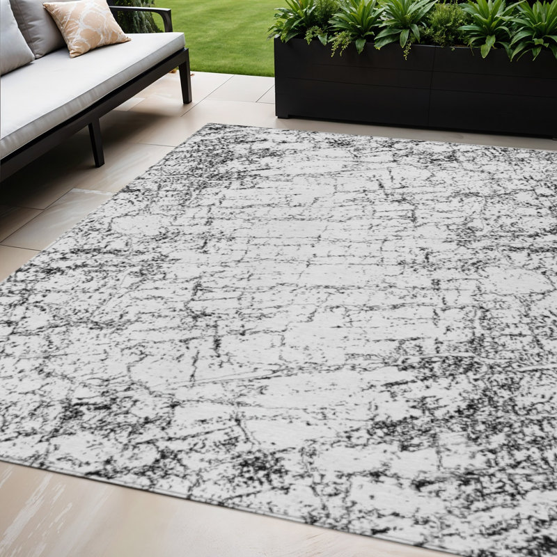 Tapis intérieur lavable abstrait 5 pi x 8 pi blanc