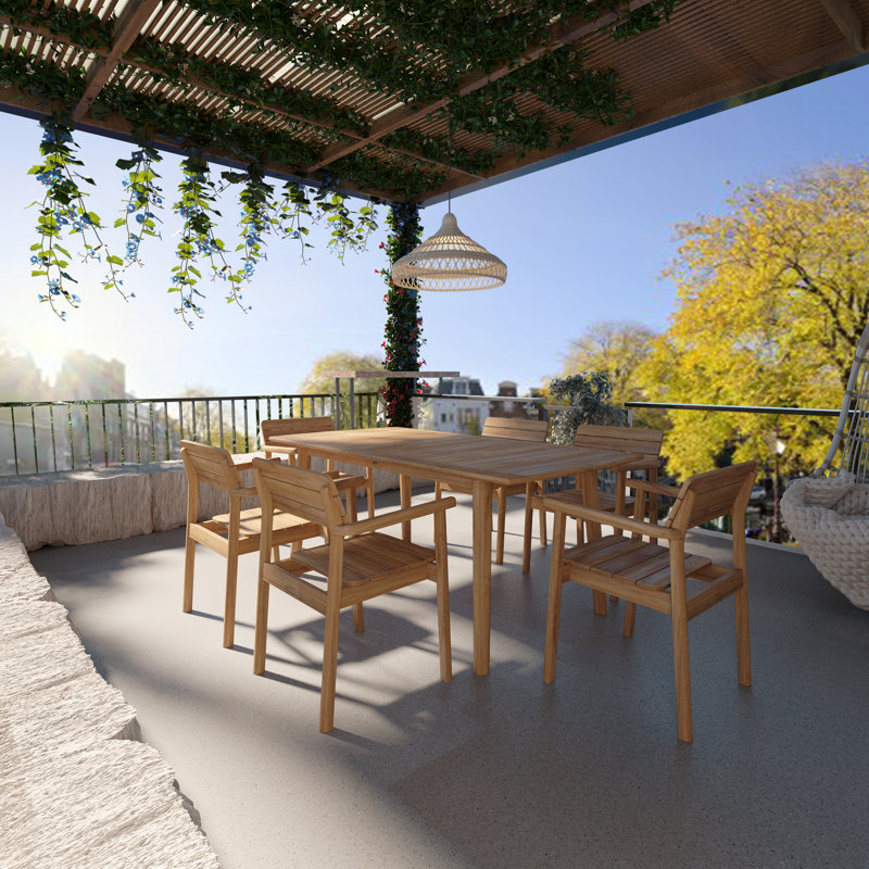 Ensemble repas d'extérieur 5 pièces en teck avec fauteuils empilables Riva