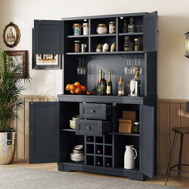 Armoire de cuisine avec rangement Coffee Bar, Argent argent, Bleu antique