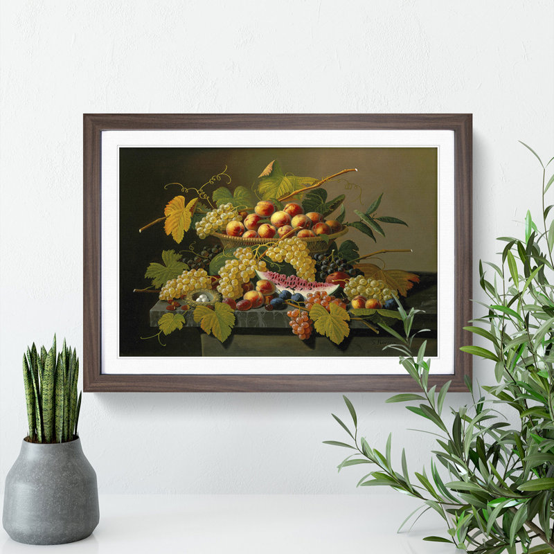 Still Life with Flowers and Fruit Vol.4 by Severin Roesen - Picture Frame Painting, Walnut, 48cm H x 65cm W x 2cm D