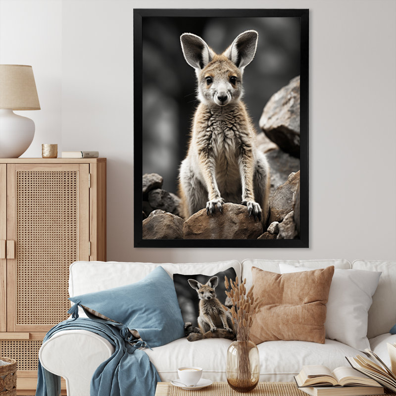 Décoration murale kangourou lié - animaux, Cadre photo noir, H 44 po x l 34 po x P 1,5 po