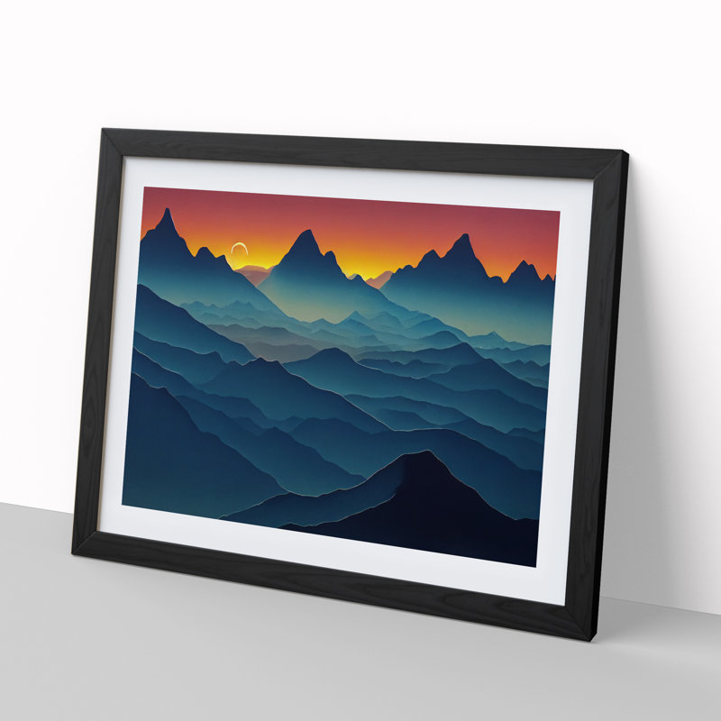 Endearing Mountain Sunset - Single Picture Frame Print, 25cm H x 34cm W x 2cm D, Black Framed