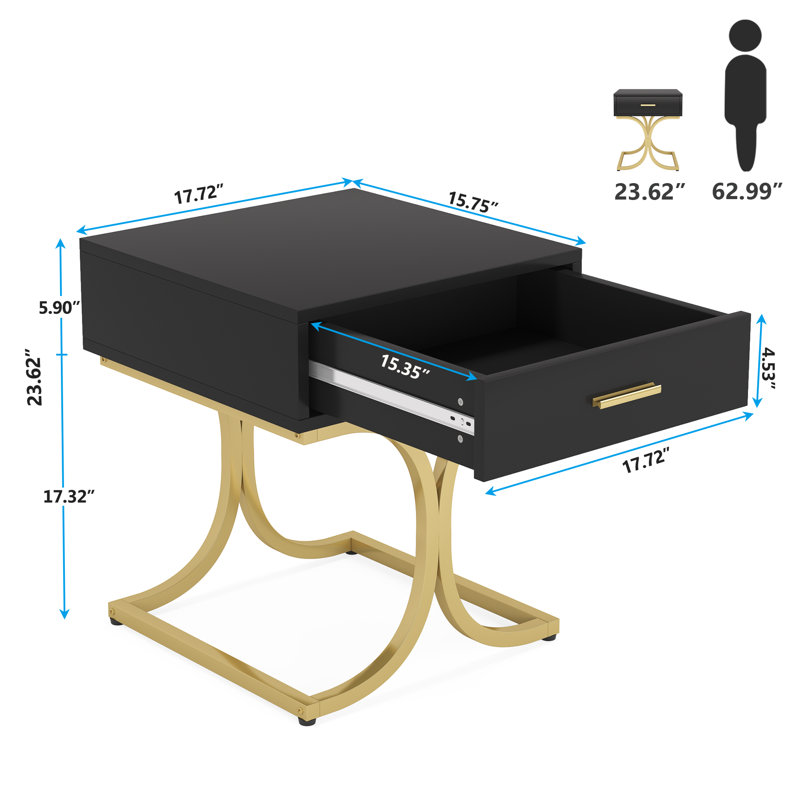 Celesse 45cm W Steel Bedside Table, Black/Gold