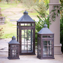 Glitzhome Rustic Farmhouse Wooden Lantern Set of 2, Brown Fir Wood,  Galvanized Base, Indoor Use, Candle Not Included in the Candle Holders  department at