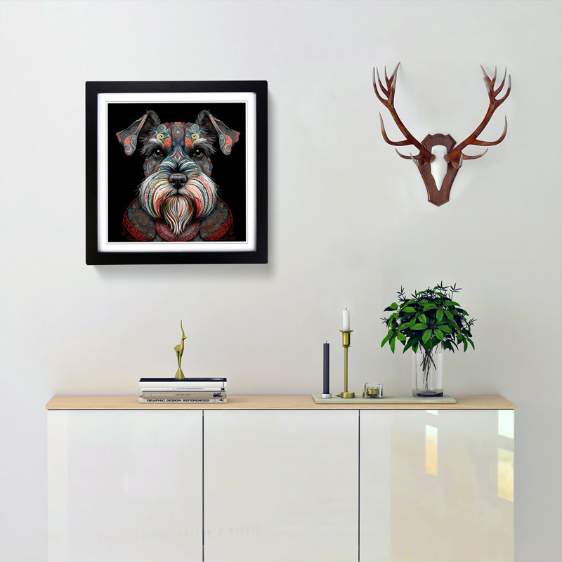 Schnauzer Paisley - Single Picture Frame Print on Wood, Black