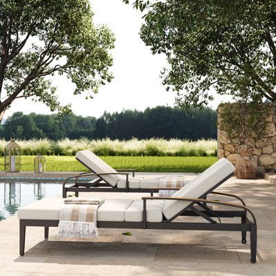 Outdoor 82.25"L Aluminum Chaise Lounge Chair With Removable Cushions