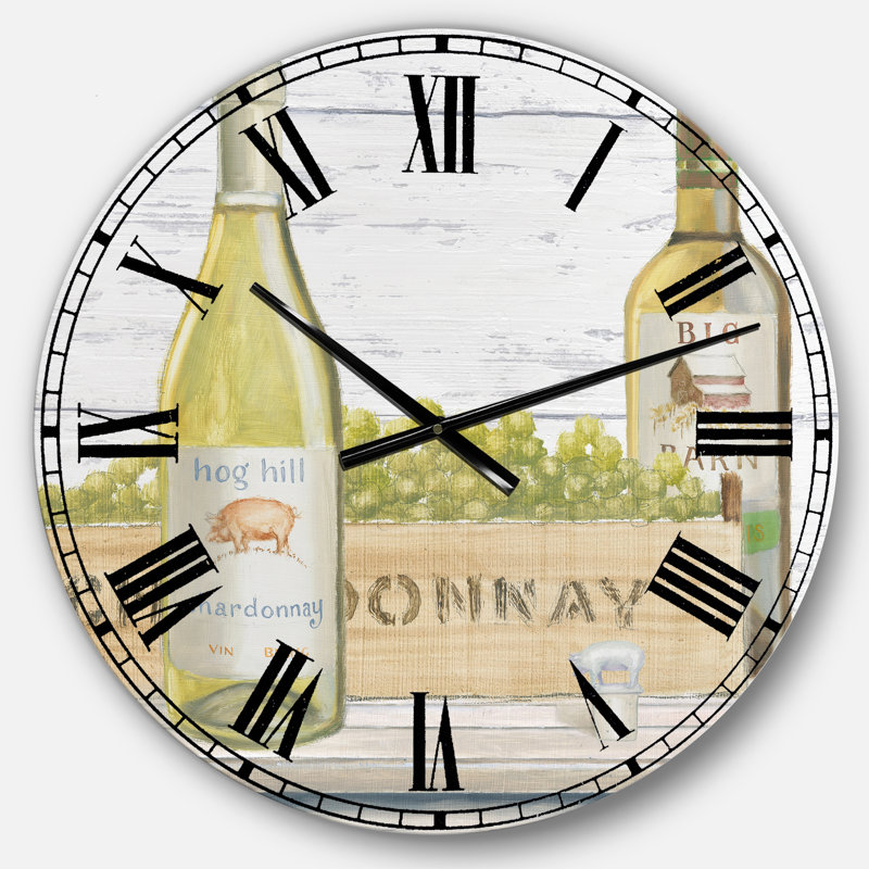 Blanc Chardonnay bouteilles de vin - horloge murale de ferme, Moyen
