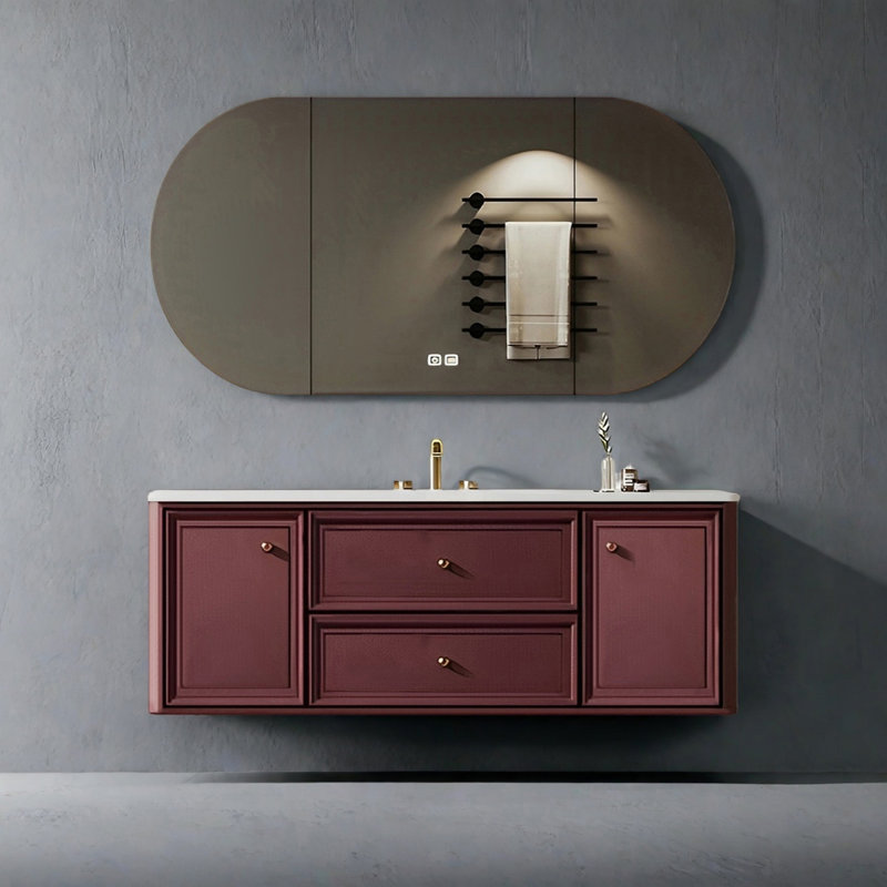 Armoire de salle de bain rétro de style crème français, H 19,68 po x l 55,11 po x P 21,65 po
