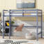 Lit simple mezzanine haut, lit mezzanine en bois d'hévéa avec barrière de sécurité, bureau intégré, échelle, gris-668027462