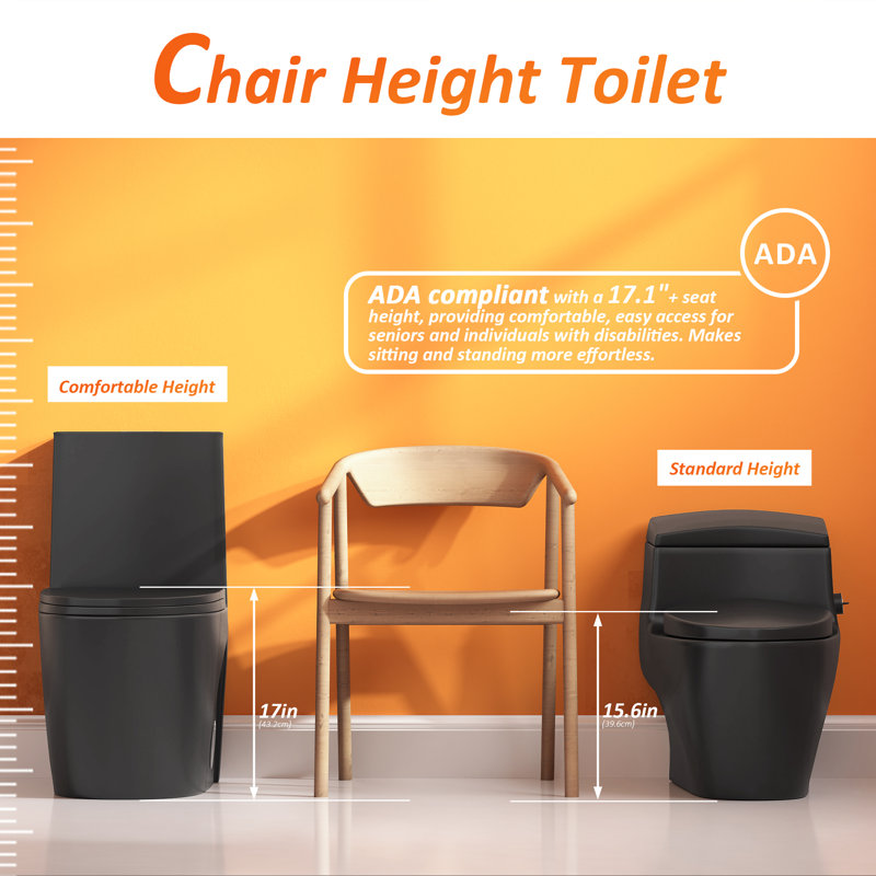 Compact One Piece Toilet 12" Rough-in, Elongated Toilet with Comfort Chair Seat ADA Height 17.1", Dual Flush 1.1/1.6 GPF & MAP 1000g, Space Saver Design(Seat Included)