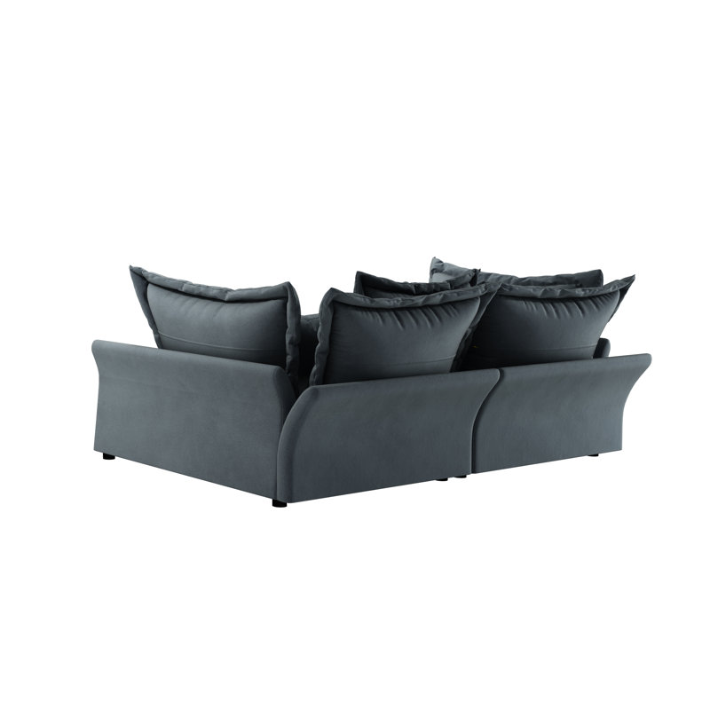92.75" Grey Velvet , Deep Seat With Luxury Padding And Fabric, For An Elegant Look Comfy Soft Pillows, Convertible Various Rooms, Solid Wood Frame