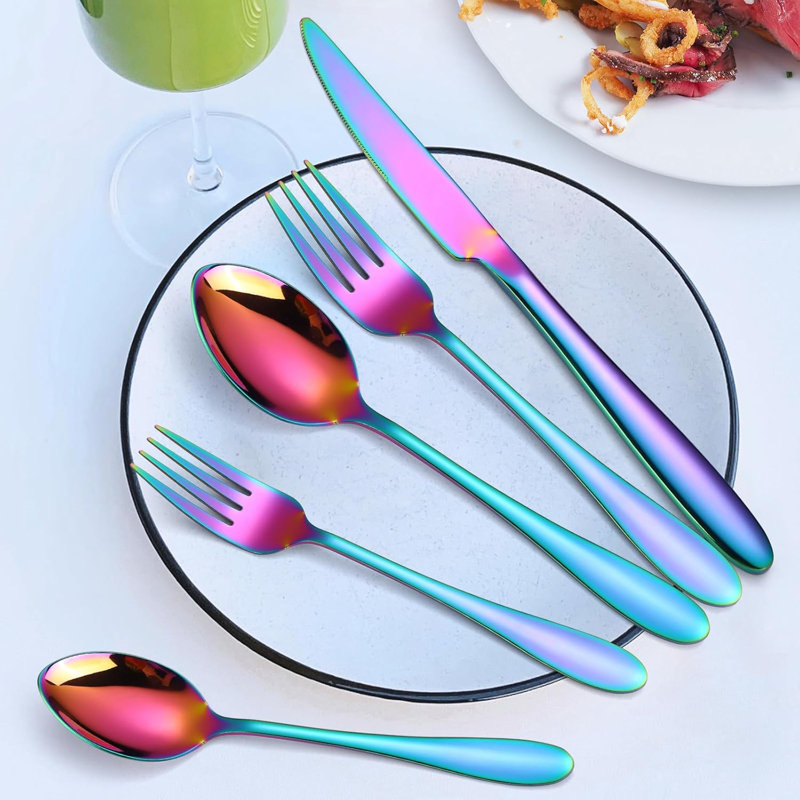 Ensemble de couverts de luxe 40 pièces en acier inoxydable doré pour 8 personnes - Coutellerie robuste avec poignées épaisses pour les restaurants, les fêtes et les repas de tous les jours