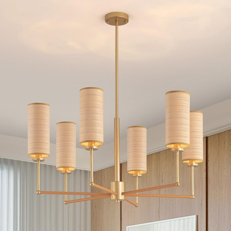 Lustre en rotin avec 6 lumières Boho