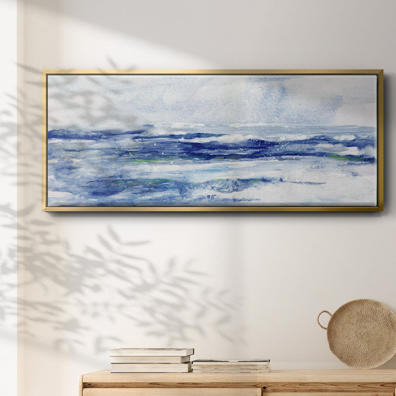 Soft Ocean Waters II- Framed Canvas, 12" H x 30" W