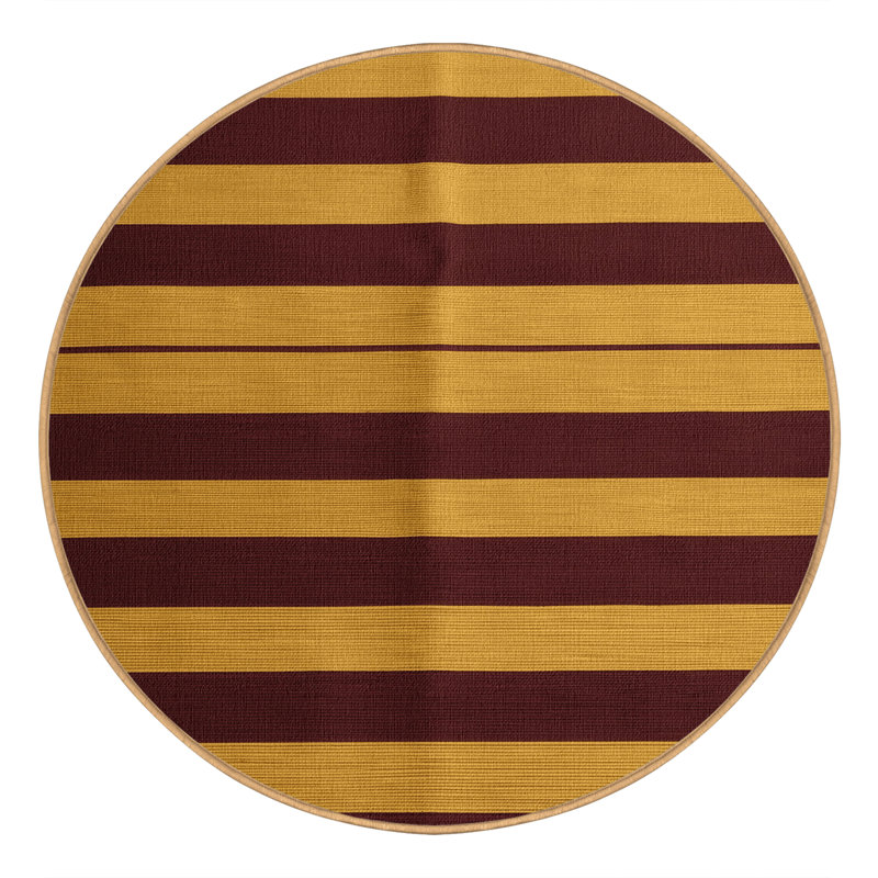 Machine Washable Horizontal Stripes Brown Area Rug, Round 4'