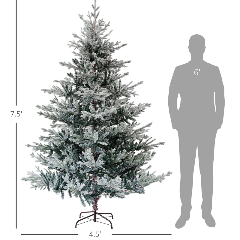 Arbre de Noël artificiel pin 7,5 pi avec 1218 pointes enneigées, support en métal pliable, arbre de Noël articulé