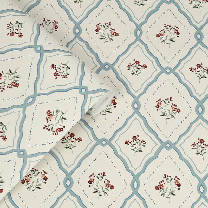Laura Ashley Pinford Trellis Pale Seaspray Blue Removable Wallpaper