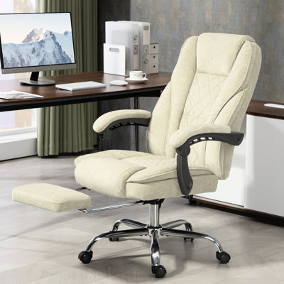 Fauteuil de bureau massant avec repose-pieds - Beige. 6 points de vibration et fonction chauffante. Hauteur réglable. Fauteuil de bureau inclinable. Siège pivotant avec dossier rembourré confortable. 3 modes. Chauffage lombaire à 3 niveaux. 120 kg