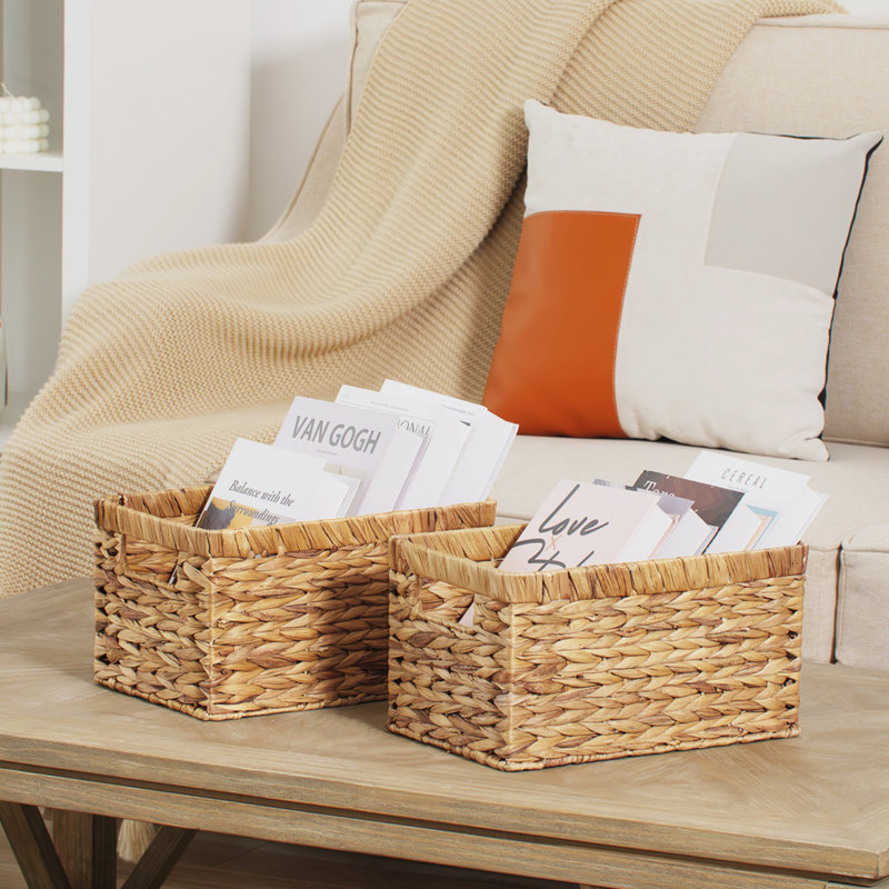 Handwoven Wicker Storage Basket with Built-in Handles, Large Basket Set for Bathroom, Living Room, Kitchen, Water Hyacinth