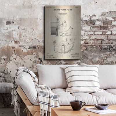 Drum and Cymbal Blueprint Patent Parchment Metal Wall Art