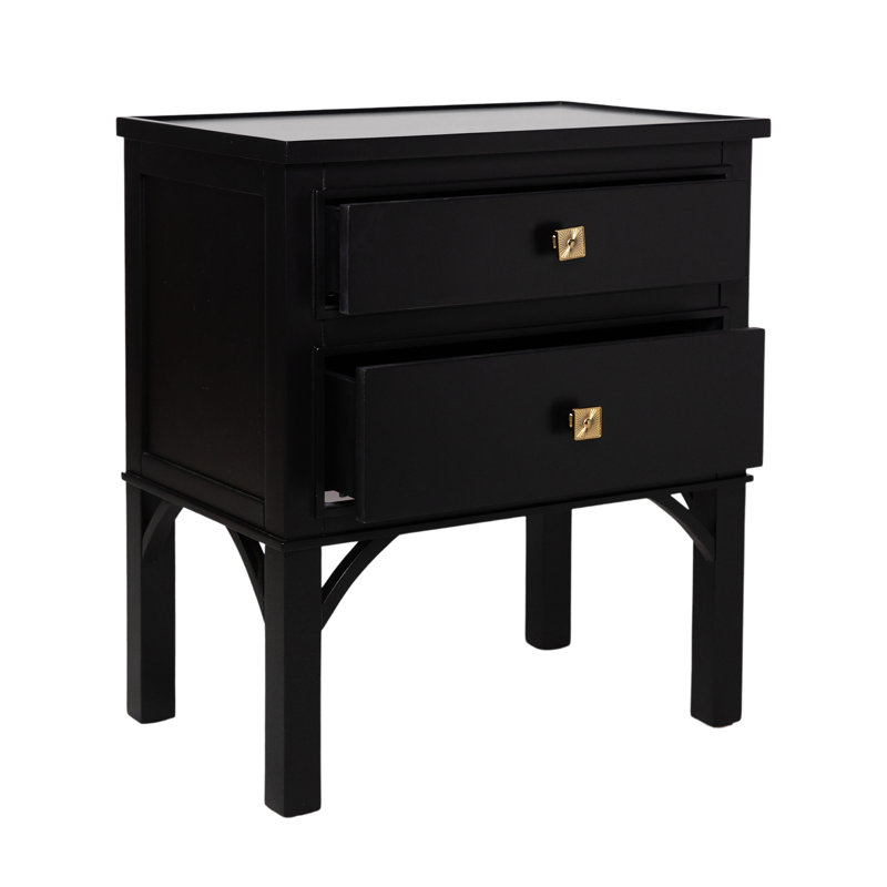 Jackie 2 - Drawer Solid Wood Nightstand, Tricorn Black
