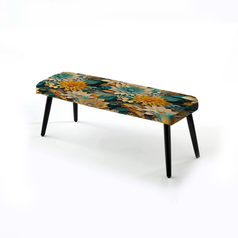 Chrysanthèmes Mandala - Motif bohème - Banc rembourré floral noir