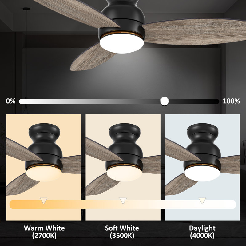 48" Alcides 3 - Blade LED Smart Flush Mount Ceiling Fans with Light, Black