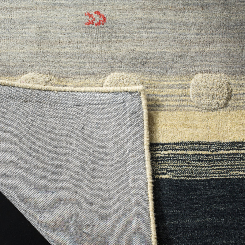 Tapis crème / gris en laine tissé à plat à la main Labbe, Carré 6 pi