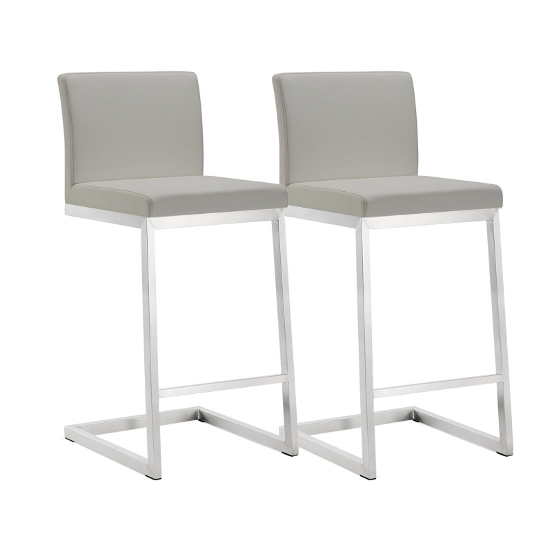 Hamby Upholstered Counter Stool with Metal Frame, Light Gray, Silver