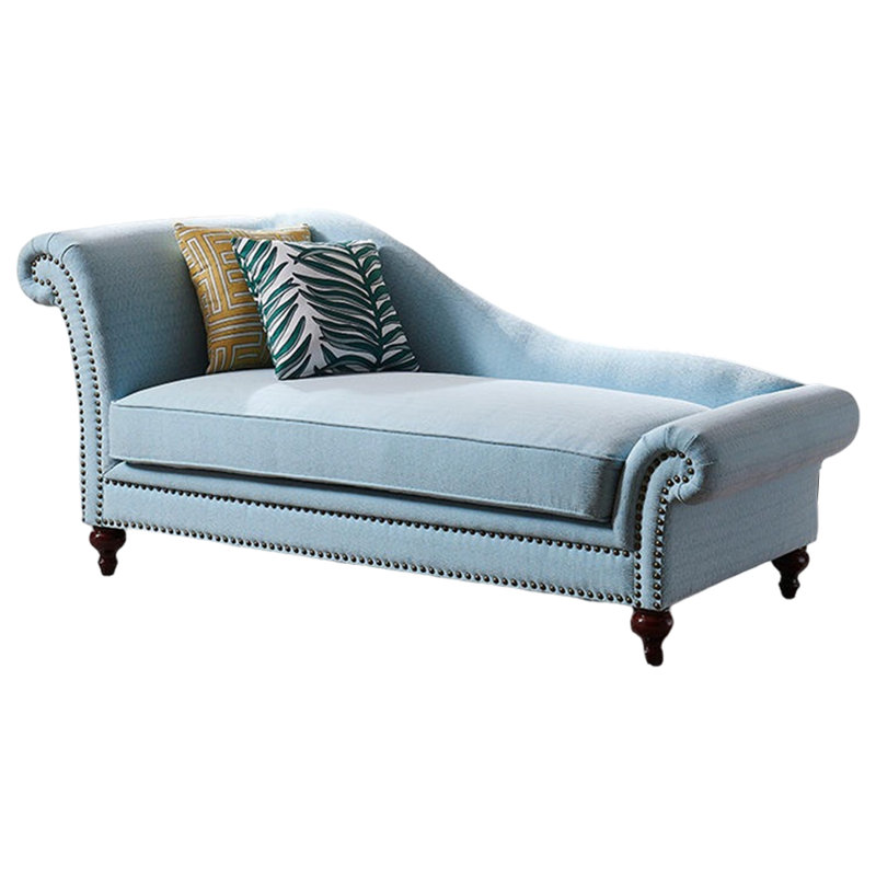 Chaise longue rembourrée confortable en coton et lin, Accoudoir à gauche (vu de face), Bleu