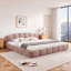 Très grande base de lit tapissier très grande taille en chenille, tête de lit épaisse courbée et pied de lit enveloppé, lit de plancher à profil bas, aucun sommier requis, assemblage facile, rose (83,86 po x 92,7 po x 26,8 po)