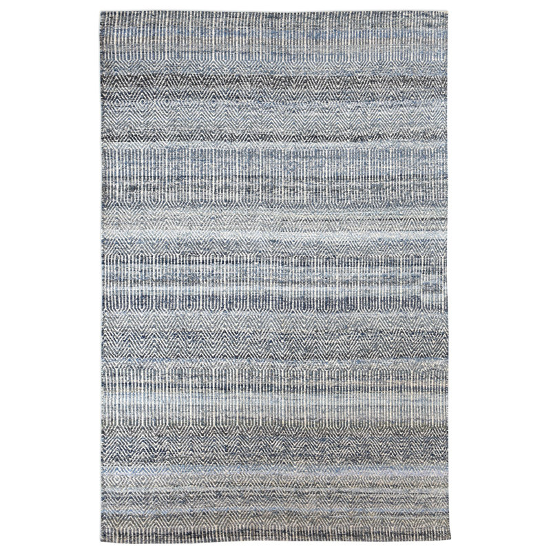 Tapis bleu intérieur / extérieur en laine fait à la main Cleavenger, Rectangle 8 pi x 10 pi