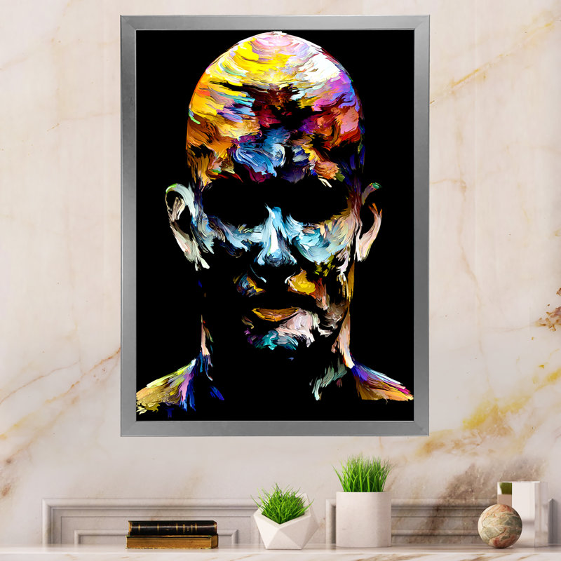 " Liquid Art Human Face ", Silver Picture Framed Canvas, 32" H x 16" W