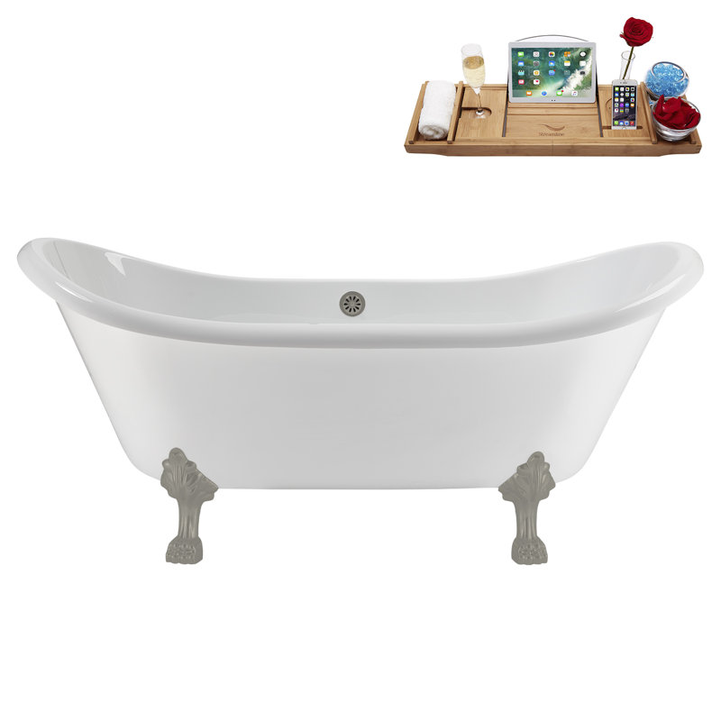 71" Streamline Clawfoot Tub,Tray,Drain and Clawfeet, Brushed Gun Metal, Brushed GunMetal