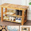 Banc à chaussures en bois, range-chaussures en bois naturel à 2 niveaux pour vestibule, salle de bain