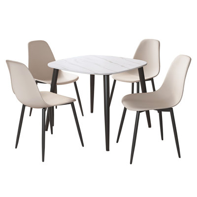 Aspen Gloss White Sintered Stone Square Table with 4 Plastic Curve Chairs - Modern Dining Set