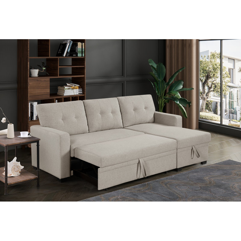 Canapé modulaire à méridienne 3 pièces Jinalyn, Mélange de lin gris clair