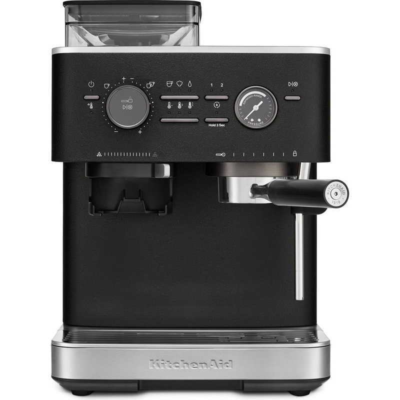 KitchenAid Semi Automatic Espresso Machine with Burr Grinder - Stainless Steel, Black