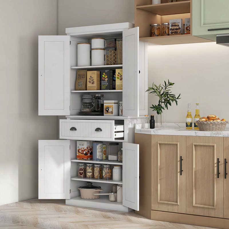 Grand garde-manger avec portes de tiroir Tablettes autoportantes réglables, Blanc