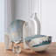 Ivory Turquoise Feather Swirl Oval Bowl-Lg