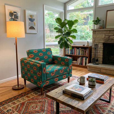 Green Patterned Upholstered Sofa With Solid Wood Frame And Natural Wood Legs(1-Seater)