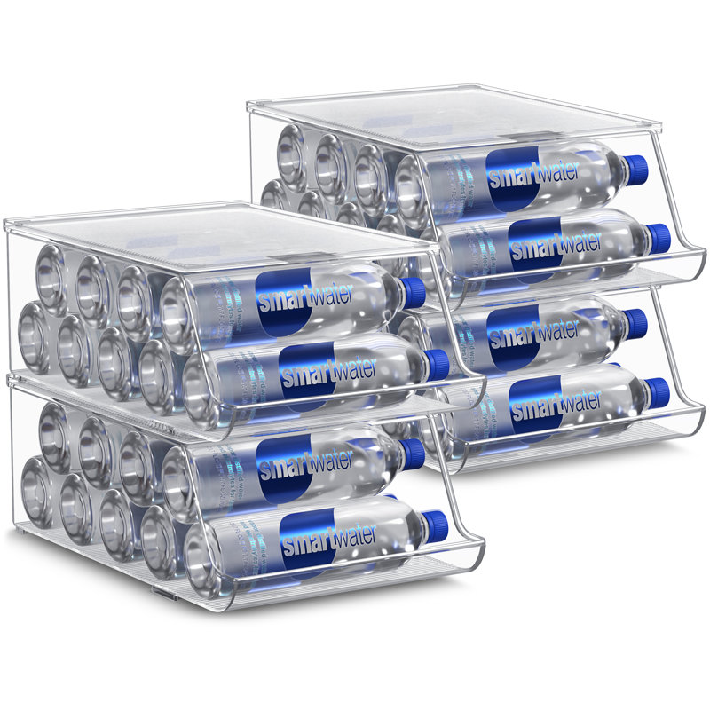 Set of 4 Stackable Water Bottle Organizer Bins with Lids
