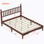 Grand lit plateforme en bois avec tête de lit en forme de gourde, lit plateforme de style rétro avec support en lattes de bois-972861692