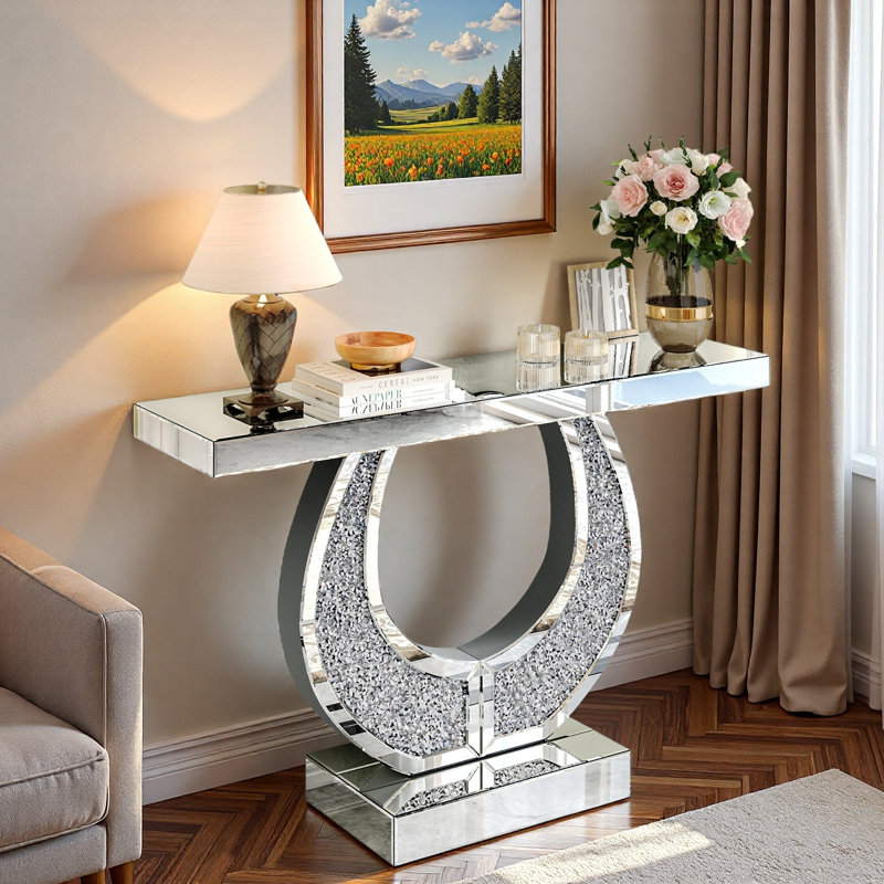 Console à miroir de 45 po avec cristaux brillants et base très solide
