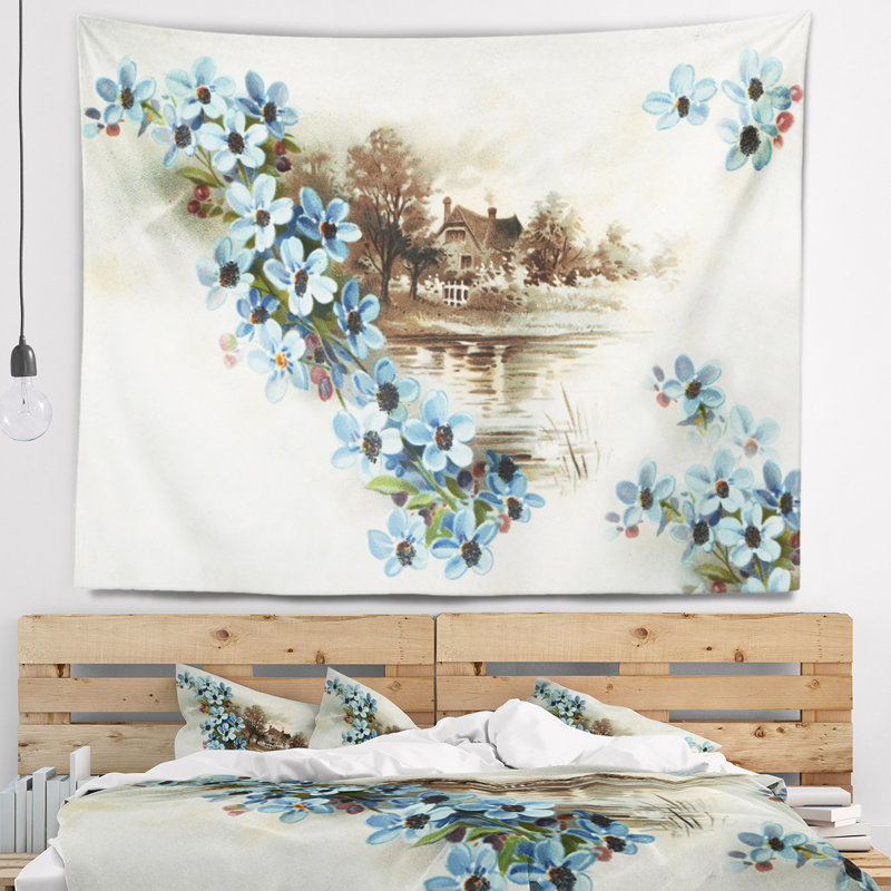 Tapisserie d'illustration de fleurs bleues Floral, H 32 po x l 39 po